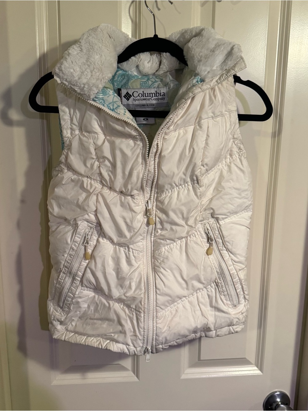 Columbia Titanium White Hooded Puffer Vest with Detachable Hood